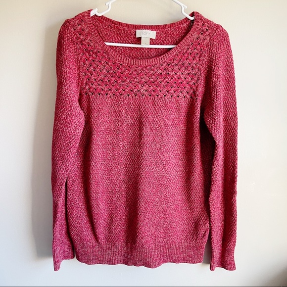 LOFT Sweaters - Loft Red Chunky Knit Weave Pullover Sweater